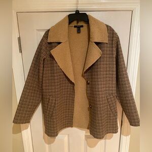 Forever 21 Camel Sherpa-Trim Checked Coat